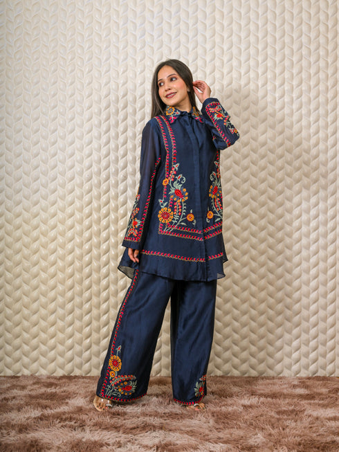 Blue Kurti with Multi-color Thread Working